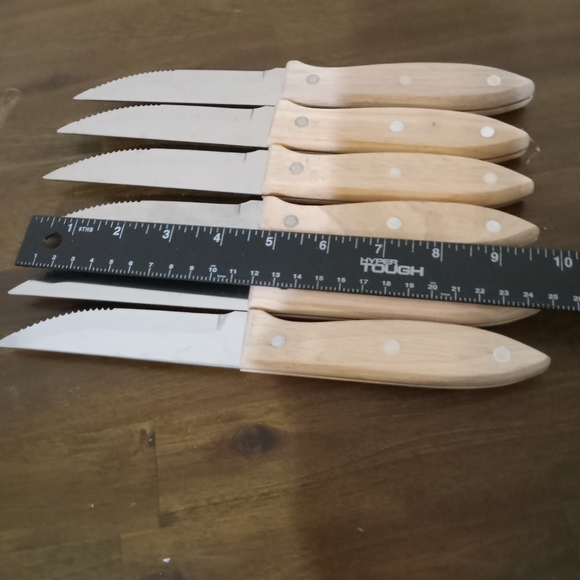 Jim Beam 6 Piece Serrated Steak Knife 5 Inch Stainless Steel Wooden Handles - Picture 2 of 5